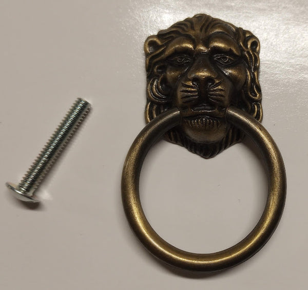 Bronze lion head door pull with a screw  for drawers and embellishment.